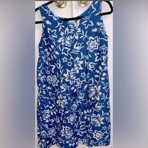 Vintage Made In Hawaii USA Blue and White  Hawaiian Floral Tank Dress Size M